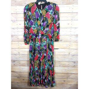 Vintage Diane Freis Original Dress Medium Georgette Beads Sequin Silk Slit Panel